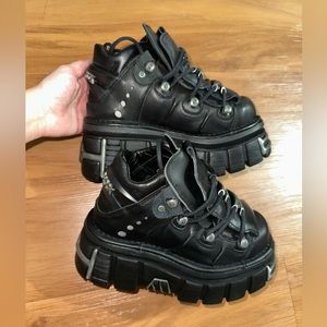 New rock black tower platform gothic metallic punk creepers retro unisex shoes